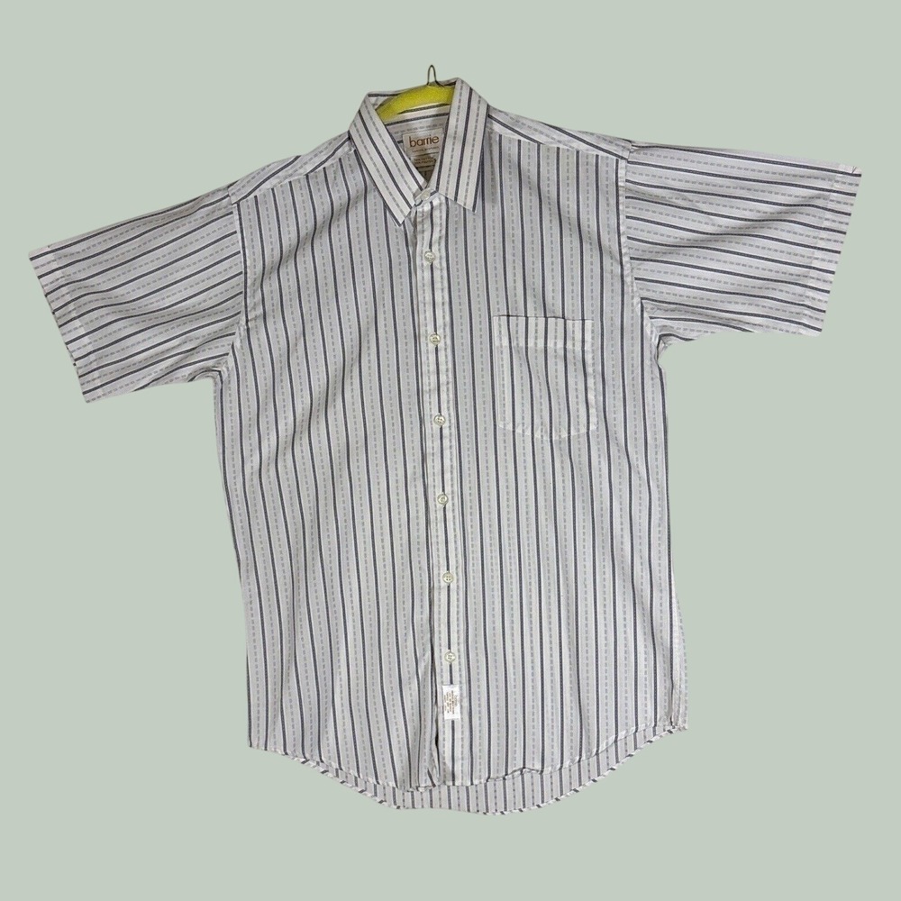 Barrie Hawick Scotland Mens Grey White Striped Short Sleeve Button Down Shirt 15